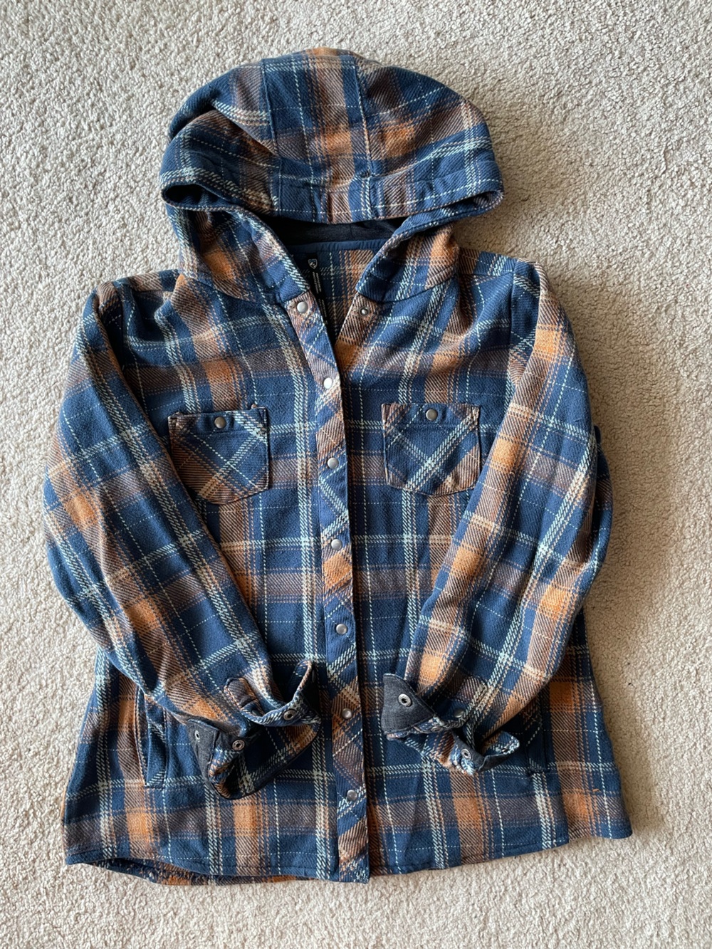 Kuhl Blue Rust Plaid Hooded Button-Up Shirt Jacket Outdoors Active Women Size M